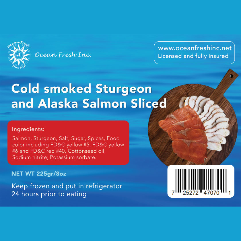 Cold Smoked Sturgeon and Alaska Salmon Sliced